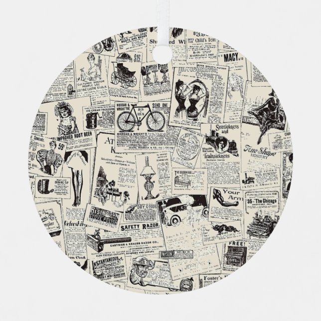 Vintage Newspaper  Metal Tree Decoration (Front)