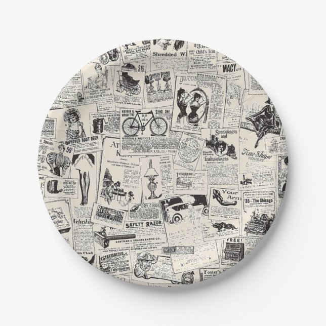 Vintage Newspaper   Paper Plate (Front)