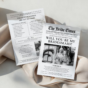 Vintage Newspaper Photo Bridesmaid Proposal Card