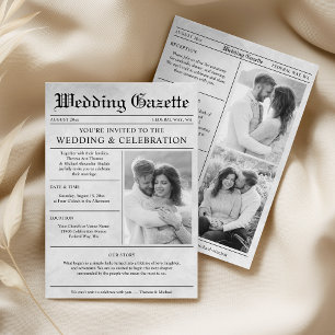 Vintage Newspaper Photo Elegant All In One Wedding Invitation