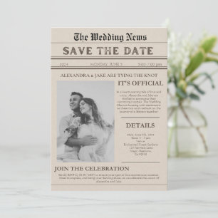 Vintage Newspaper Photo Funny Wedding Invitation 