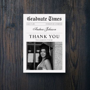 Vintage Newspaper Photo Graduation Party Thank You