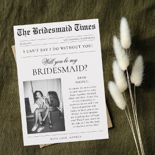 Vintage Newspaper Photo Unique Bridesmaid Proposal Invitation