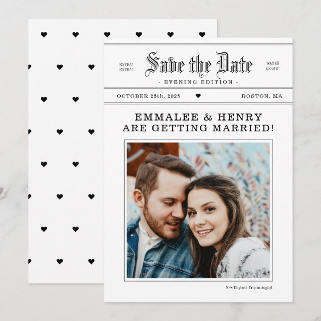 Vintage Newspaper Photo Wedding Save the Date Invitation (Front/Back)