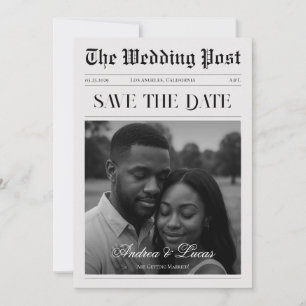 Vintage Newspaper Photo   Wedding Save the Date Invitation