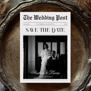 Vintage Newspaper Photo Wedding Save the Date Invitation