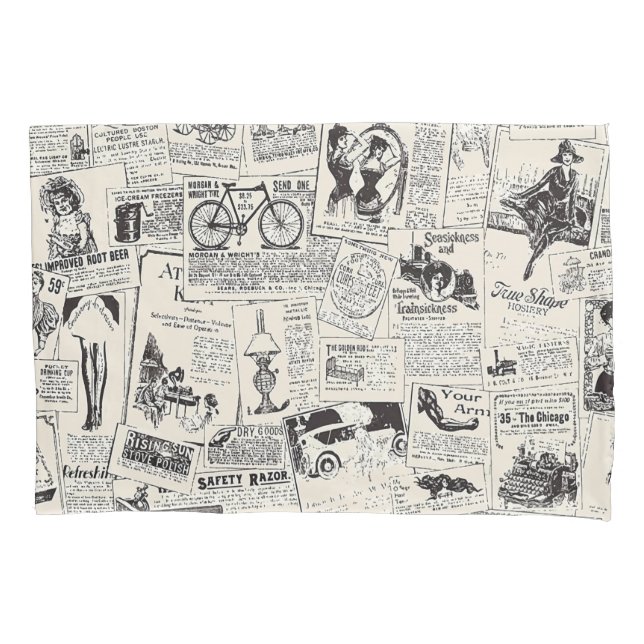 Vintage Newspaper  Pillowcase (Front)