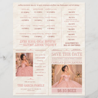 Vintage Newspaper Quinceañera Save the Date Photo Flyer