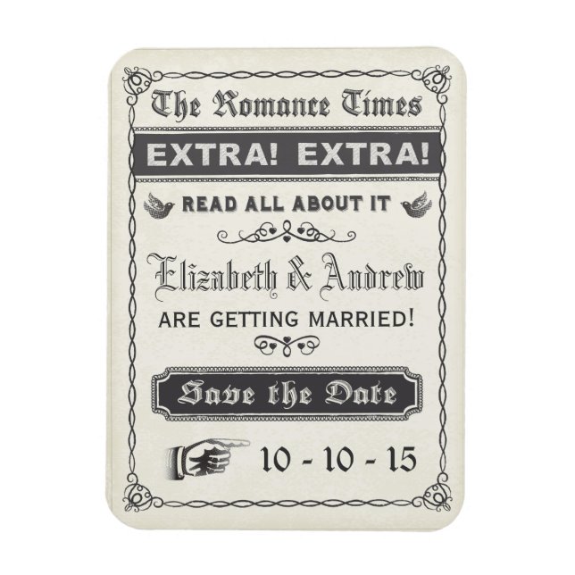 Vintage Newspaper Save the Date Magnet (Vertical)