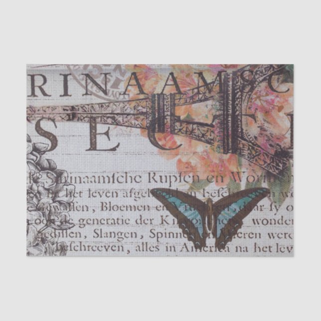 vintage newspaper scripts  Paris eiffel tower Tissue Paper (Front)