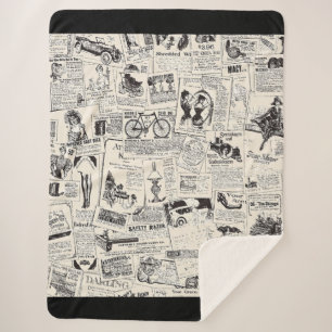 Vintage Newspaper   Sherpa Blanket
