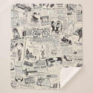 Vintage Newspaper   Sherpa Blanket