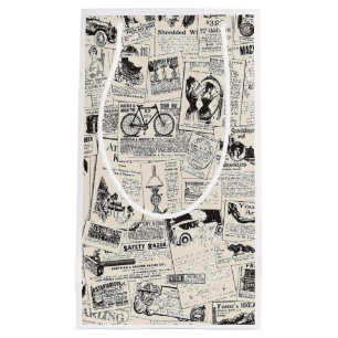 Vintage Newspaper   Small Gift Bag