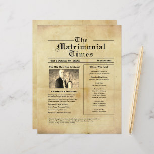 Vintage Newspaper Style Wedding Program