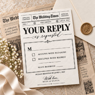 Vintage Newspaper Wedding RSVP Card