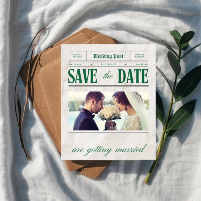 Vintage Newspaper Wedding Save the Date Card (Creator Uploaded)