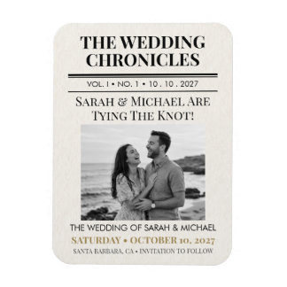 Vintage Newspaper Wedding Save the Date Photo Magnet