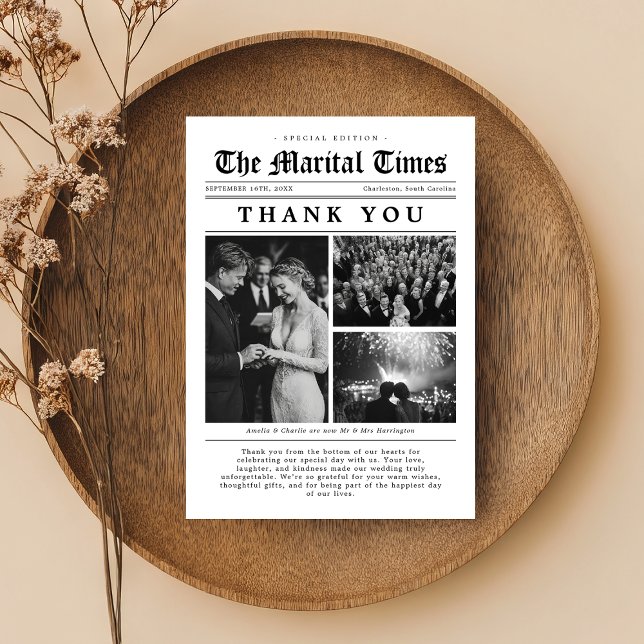 Vintage Newspaper Wedding Thank You Card (Creator Uploaded)