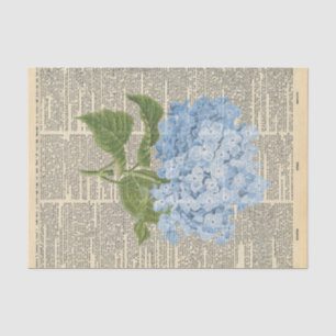 Vintage Newspaper with Blue Flower Decoupage Tissue Paper