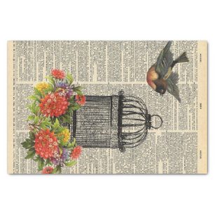Vintage Newspaper with cage bird Decoupage Tissue Paper