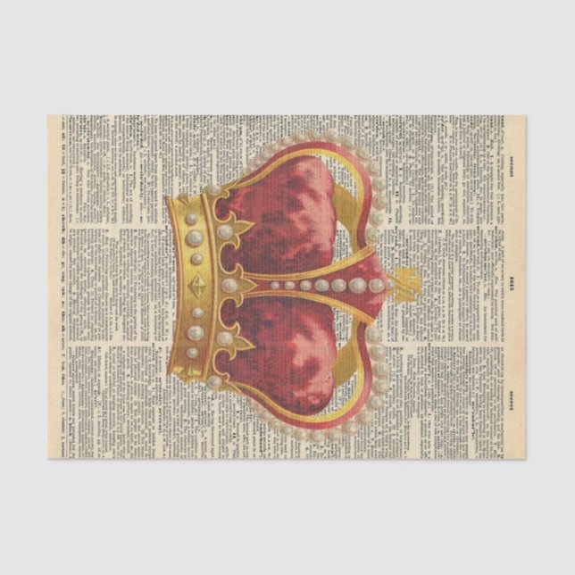 Vintage Newspaper with Red Crown Decoupage Tissue Paper (Front)