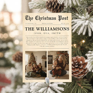 Vintage Newspaper Year in Review Family Christmas Holiday Card