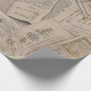 Vintage Newspapers Letters Maps  Wrapping Paper