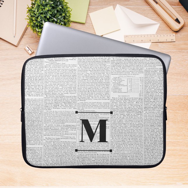 Vintage Newsprint Custom Monogram Laptop Sleeve (Creator Uploaded)