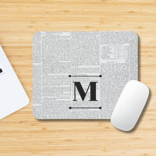 Vintage Newsprint Custom Monogram Mouse Mat