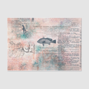 Vintage Newsprint Fish Tissue Paper