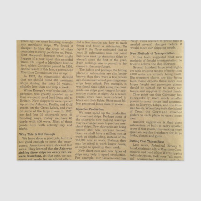 Vintage Newsprint Tissue Paper (Front)