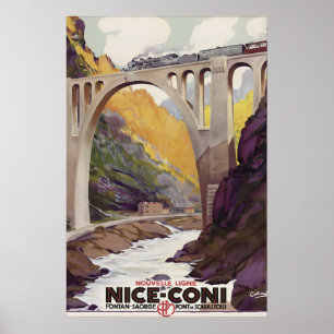 Vintage Nice Coni Railway Travel Poster French