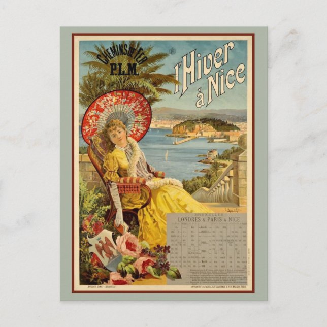 Vintage Nice French Riviera winter travel ad Postcard (Front)