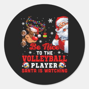 Vintage Nice To The Volleyball Player Santa Is Wat Classic Round Sticker