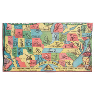 Vintage Nicknames of the States of America Map Pillowcase