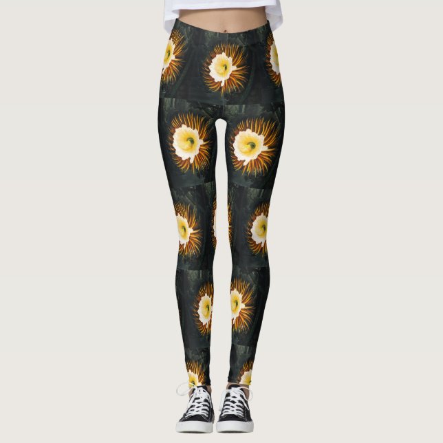 Vintage Night-Blowing Cereus Gothic Art Leggings (Front)