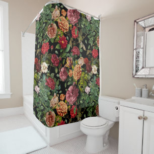 Vintage night floral garden pattern shower curtain
