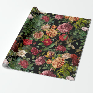 Vintage night floral garden pattern wrapping paper