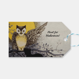 Vintage Night Owl Wing on Branch Moon Gift Tags