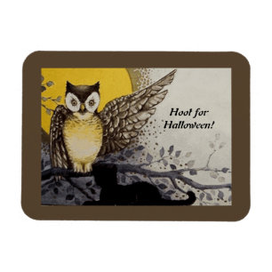Vintage Night Owl Wing on Branch Moon Magnet
