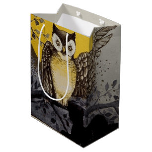 Vintage Night Owl Wing on Branch Moon Medium Gift Bag