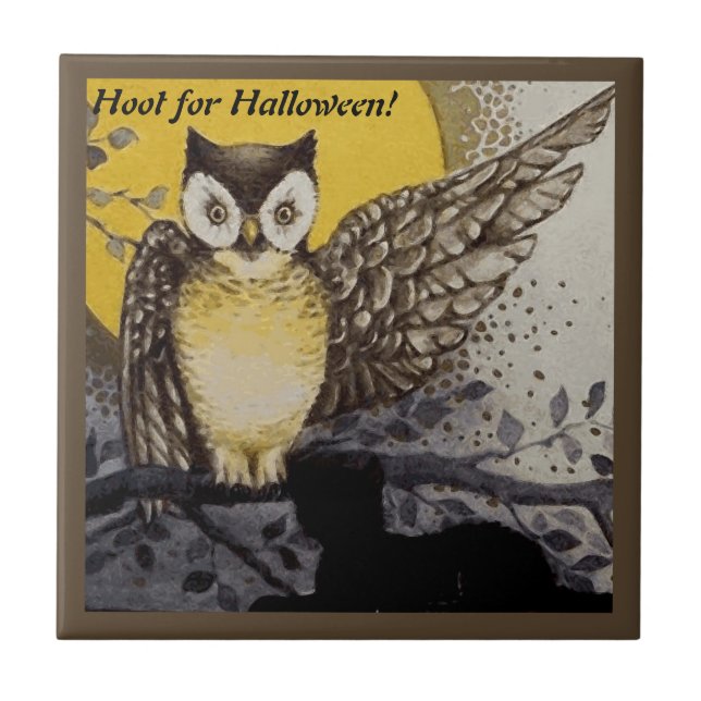 Vintage Night Owl Wing on Branch Moon Tile (Front)