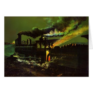 Vintage Night Train Railroad rr Locomotives Card