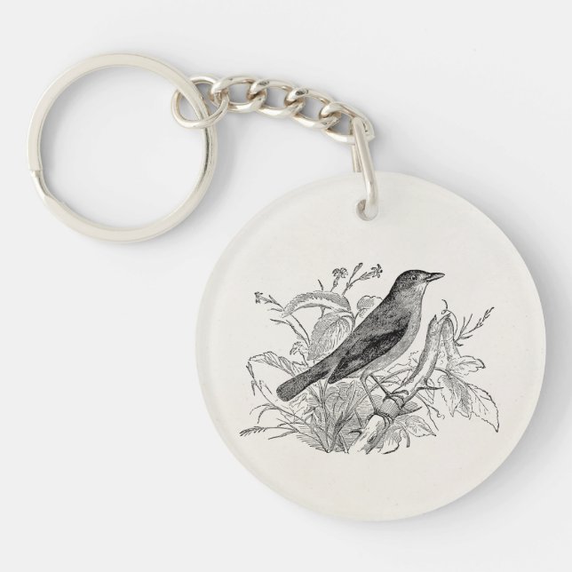 Vintage Nightingale Bird Personalised Retro Birds Key Ring (Front)