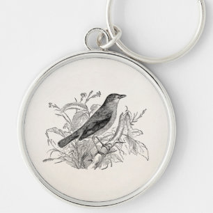 Vintage Nightingale Bird Personalised Retro Birds Key Ring