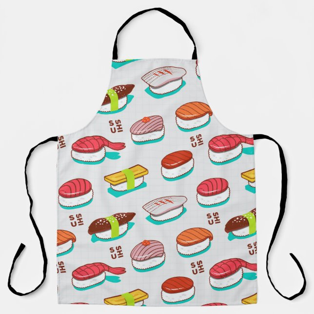 Vintage nigiri sushi, doodle pattern apron (Front)