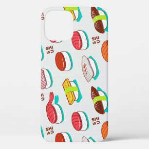 Vintage nigiri sushi, doodle pattern iPhone 12 case