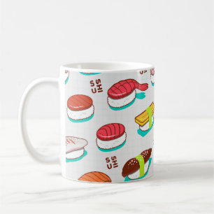 Vintage nigiri sushi, doodle pattern coffee mug