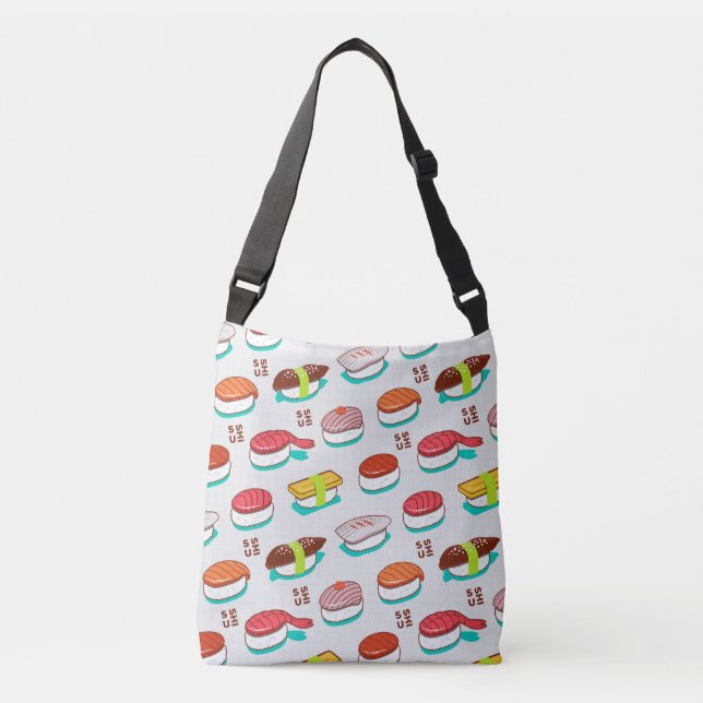 Vintage nigiri sushi, doodle pattern crossbody bag (Front)
