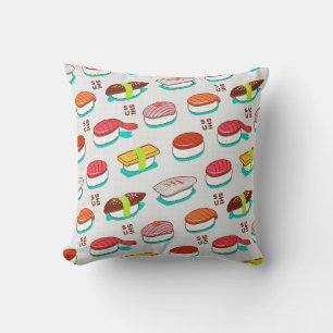 Vintage nigiri sushi, doodle pattern cushion